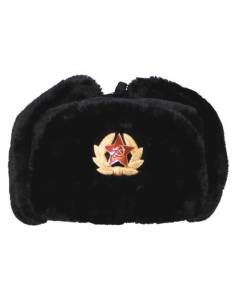 Faux-fur hat, Russian Black with badge 2